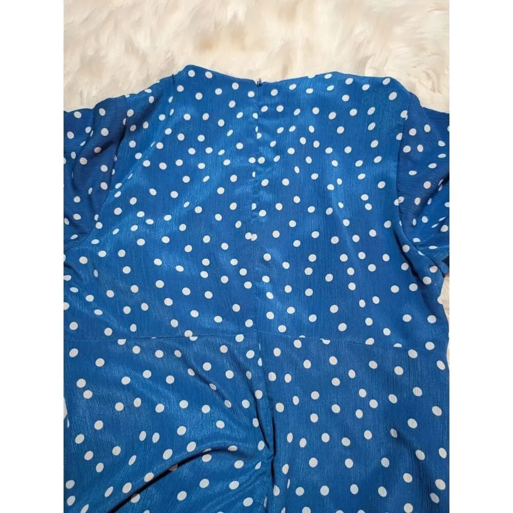 Gilli Women's Midi Polka Dot Puff Sleeve Blue/White‎ Dress Size M